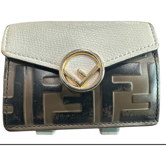 269. Fendi Vitello Liberty Zucca Trifold Wallet - Beige/Brown - Picture 4 of 12